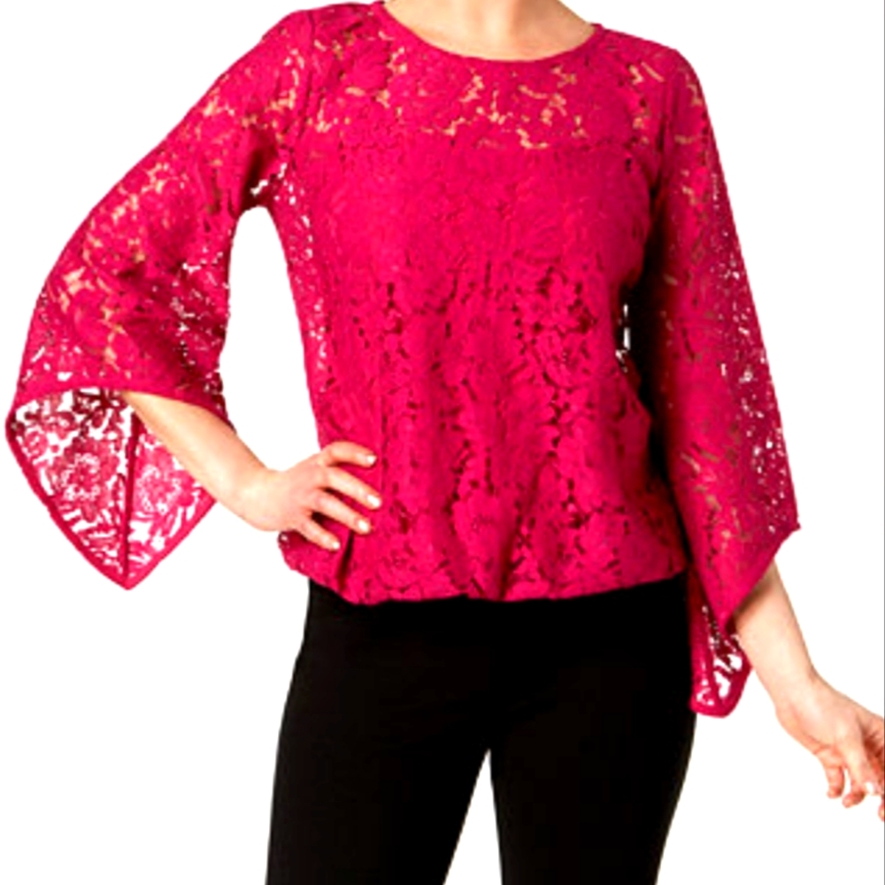 Pink Alfani Lacey Buble Top With Camisole Under and Angel Sleeves sz Large